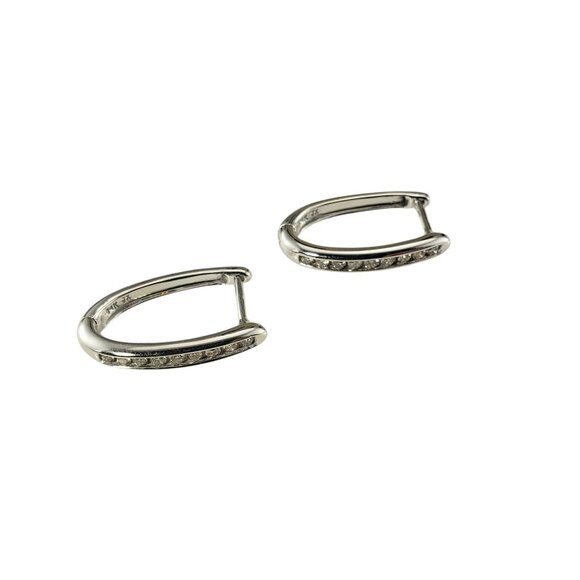 14 Karat White Gold Diamond Oval Hoop Earrings #19435 - Picture 3 of 8
